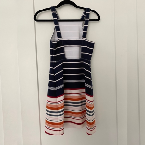 Navy and White Striped Neoprene Minidress - Picture 2 of 4